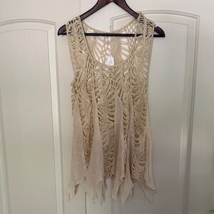 Beige Crochet Sleeveless Top